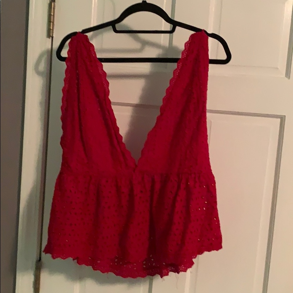 super deep v, no back red tank